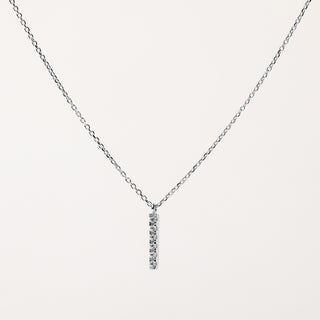 Collana dorata con pendente a barretta orizzontale impreziosito da brillanti zirconi.