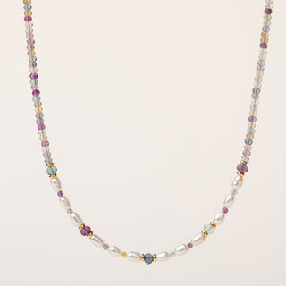 Collana in argento dorato con perle naturali d'acqua dolce e fluorite.