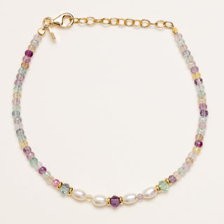Bracciale in argento dorato con perle d'acqua dolce e fluorite.