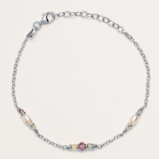 Bracciale lineare in argento rodiato con perle d'acqua dolce.