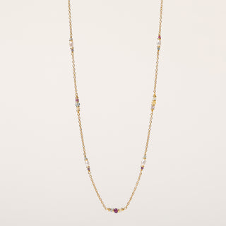Lunga collana in argento placcato oro con perle e fluorite.