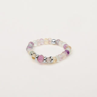 Anello elastico in argento rodiato decorato con pietra fluorite.