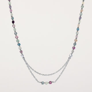 Collana lineare in argento rodiato con cubi di fluorite.