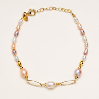 Bracciale con perle d’acqua dolce multicolor e maglie decorative