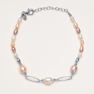 Bracciale con perle d’acqua dolce multicolor e maglie decorative