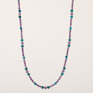Collana lunga apatite e ametista con pietre di apatite e ametista