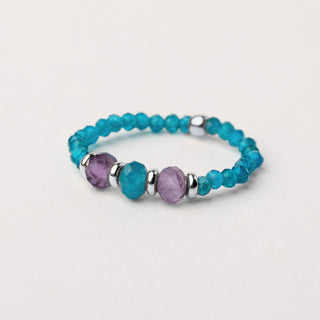 Anello apatite e ametista con pietre di apatite e ametista