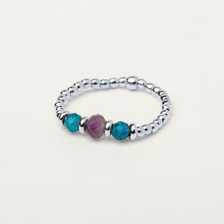 Anello apatite e ametista con pietre di apatite e ametista