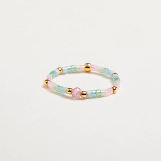 Anello elastico in argento 925 con Miyuki multicolor e zirconi colorati