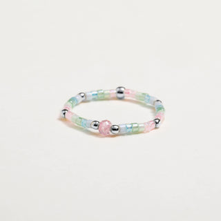 Anello elastico in argento 925 con Miyuki multicolor e zirconi colorati