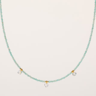 Collana con pietre naturali e zircone tondo pendente in argento 925 placcato oro