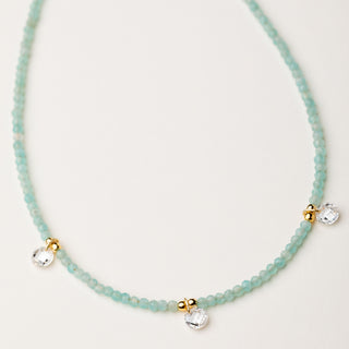 Collana con pietre naturali e zircone tondo pendente in argento 925 placcato oro