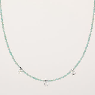 Collana con pietre naturali e zircone tondo pendente in argento 925 placcato rodio