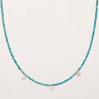 Collana con pietre naturali e zircone tondo pendente in argento 925 placcato rodio