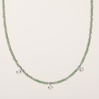Collana con pietre naturali e zircone tondo pendente in argento 925 placcato rodio
