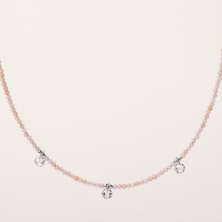 Collana con pietre naturali e zircone tondo pendente in argento 925 placcato rodio