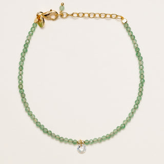 Bracciale con pietre naturali e zircone tondo pendente in argento 925 placcato oro
