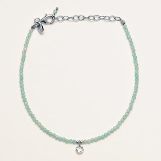 Bracciale con pietre naturali e zircone tondo pendente in argento 925 placcato rodio