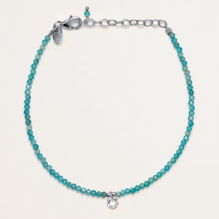 Bracciale con pietre naturali e zircone tondo pendente in argento 925 placcato rodio