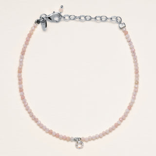 Bracciale con pietre naturali e zircone tondo pendente in argento 925 placcato rodio