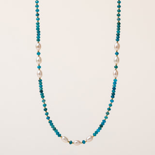 Collana lunga apatite e perle con apatite turchese e perle d’acqua dolce