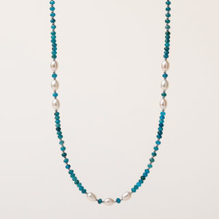 Collana lunga apatite e perle con apatite turchese e perle d’acqua dolce