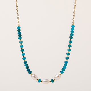 Collana in argento 925 placcato oro con apatite e perle d’acqua dolce