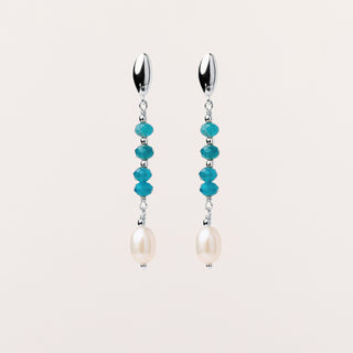 Orecchini corti apatite e perla con apatite turchese e perle d’acqua dolce