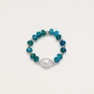 Anello apatite e perla con apatite turchese e perle d’acqua dolce