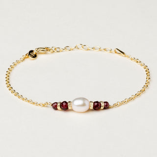 Bracciale in argento 925 dorato con granato naturale dal design geometrico essenziale.