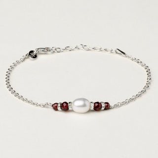 Bracciale in argento 925 Rodiato con granato naturale dal design geometrico essenziale.