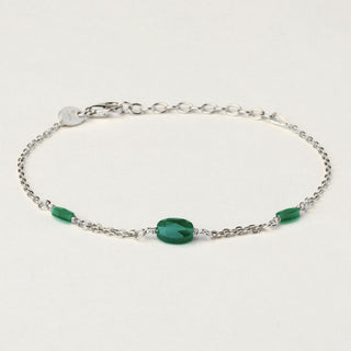Bracciale in argento 925 Rodiato con cristallo verde dal design geometrico essenziale.
