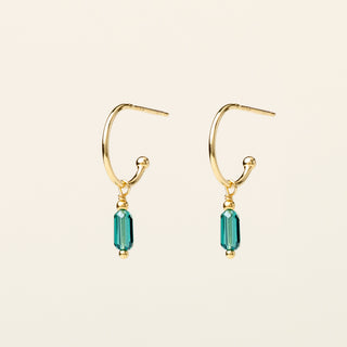Orecchini in argento 925 dorato con cristalli colorati dal design geometrico essenziale.