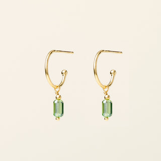 Orecchini in argento 925 dorato con cristalli colorati dal design geometrico essenziale.