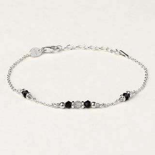 Bracciale in argento 925 Rodiato con labradorite dal design geometrico essenziale.