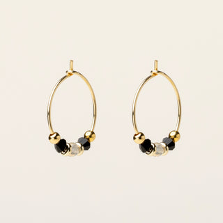 Orecchini in argento 925 dorato con labradorite dal design geometrico essenziale.