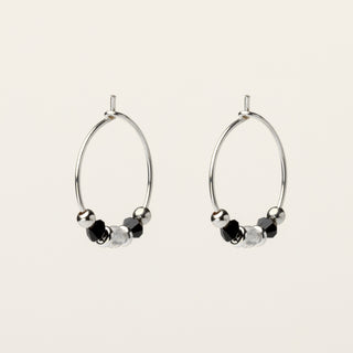 Orecchini in argento 925 Rodiato con labradorite dal design geometrico essenziale.