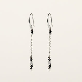 Orecchini in argento 925 Rodiato con labradorite dal design geometrico essenziale.