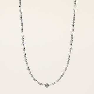 Collana in argento 925 Rodiato con labradorite dal design geometrico essenziale.