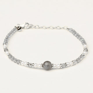 Bracciale in argento 925 Rodiato con labradorite dal design geometrico essenziale.