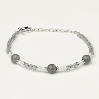 Bracciale in argento 925 Rodiato con labradorite dal design geometrico essenziale.