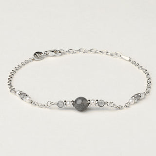 Bracciale in argento 925 Rodiato con labradorite dal design geometrico essenziale.