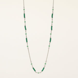 Collana in argento 925 Rodiato con cristallo verde dal design geometrico essenziale.