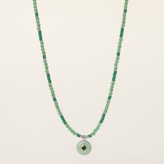 Collana in argento 925 Rodiato con cristallo e avventurina dal design geometrico essenziale.