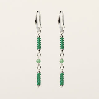 Orecchini in argento 925 Rodiato con cristallo verde dal design geometrico essenziale.