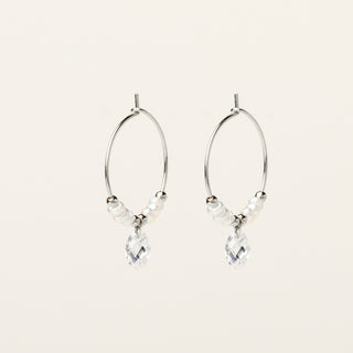 Orecchini in argento 925 Rodiato con perle d'acqua dolce dal design geometrico essenziale.