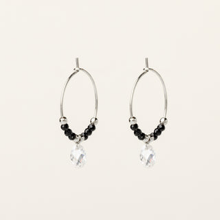 Orecchini in argento 925 Rodiato con spinello naturale dal design geometrico essenziale.
