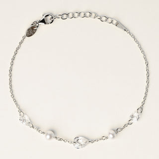 Bracciale in argento 925 Rodiato con perle e zirconia dal design geometrico essenziale.