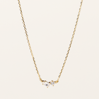 Collana catena in argento dorato con zirconi taglio goccia e tondo centrali.