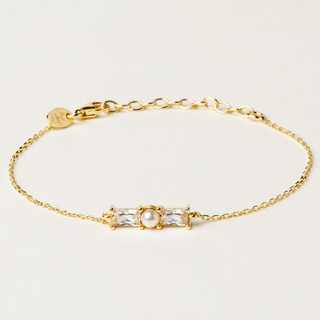 Bracciale catena in argento dorato con perla naturale d'acqua dolce e zircone.